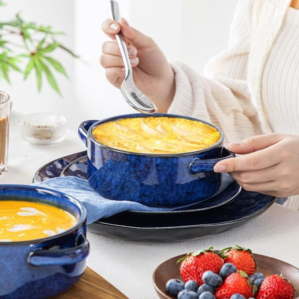 Starry Ceramic Soup Bowls with Handles, 30 Oz, Oven Safe, Set of 4