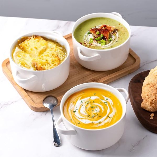 Ceramic Soup Bowls with Handles, 24 Oz, Set of 6