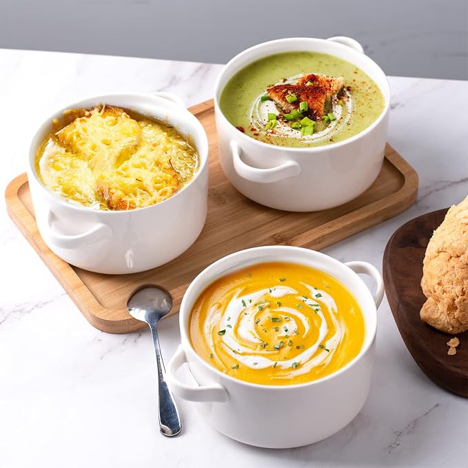 Ceramic Soup Bowls with Handles, 24 Oz, Set of 6