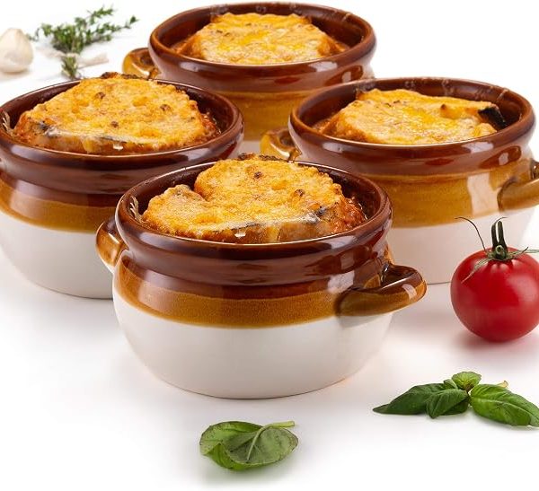 Ceramic French Onion Soup Bowls with Handles, 16 Oz, Set of 4